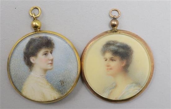 Two gold framed portrait miniatures on ivory, c.1900 3cm.